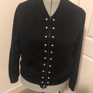 Lane Bryant 2/3x 22/24 Black Bomber Jacket with Pearls
